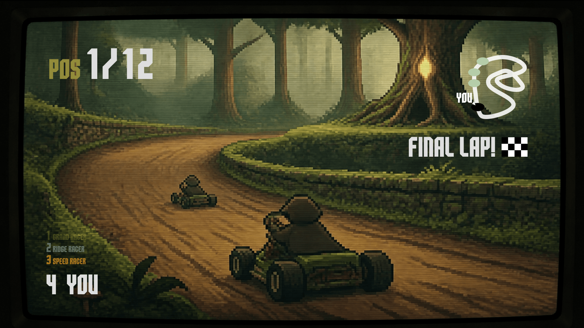 Specimen of Koysca Display showing a indie racing video game UI.